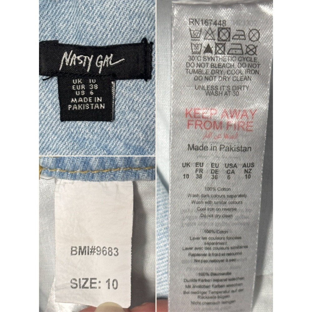 Nasty Gal Womens 6 Denim Shortalls Light Blue Raw Hem Distressed Overalls UK 10 - Picture 6 of 6
